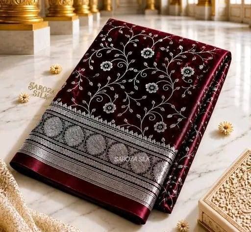New Launch By Saroza Silk™ Premium Quality Banarsi Satin Silk With Full 360 CM Embroidery Work
