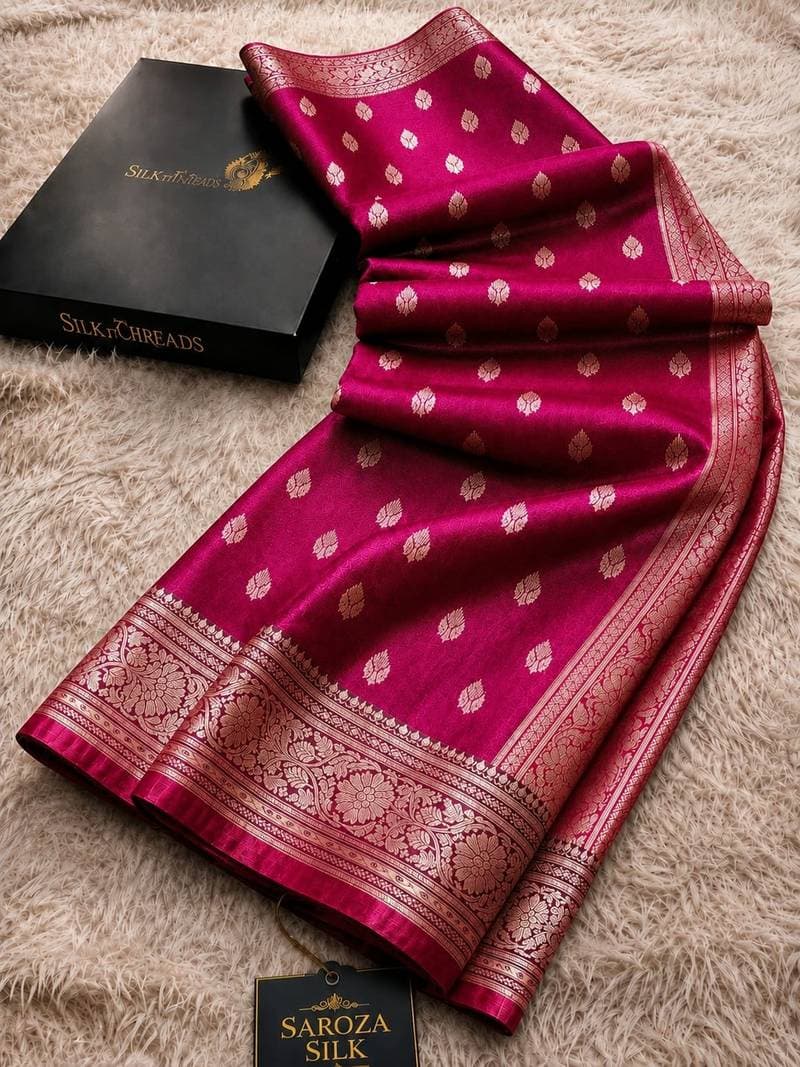 Banarasi All Over Boota Saree Rose Gold Zari – Pink