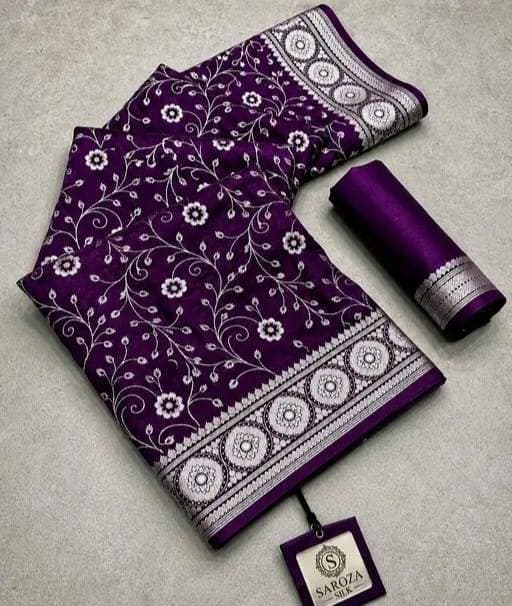 New Launch By Saroza Silk™ Premium Quality Banarsi Satin Silk With Full 360 CM Embroidery Work
