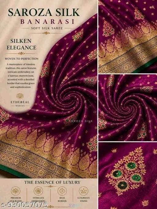 Satin silk saree with embroidery