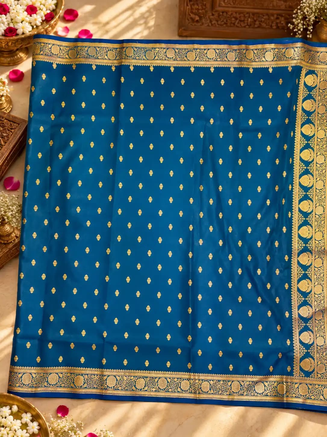 Teal Blue Banarasi Katan Silk Saree